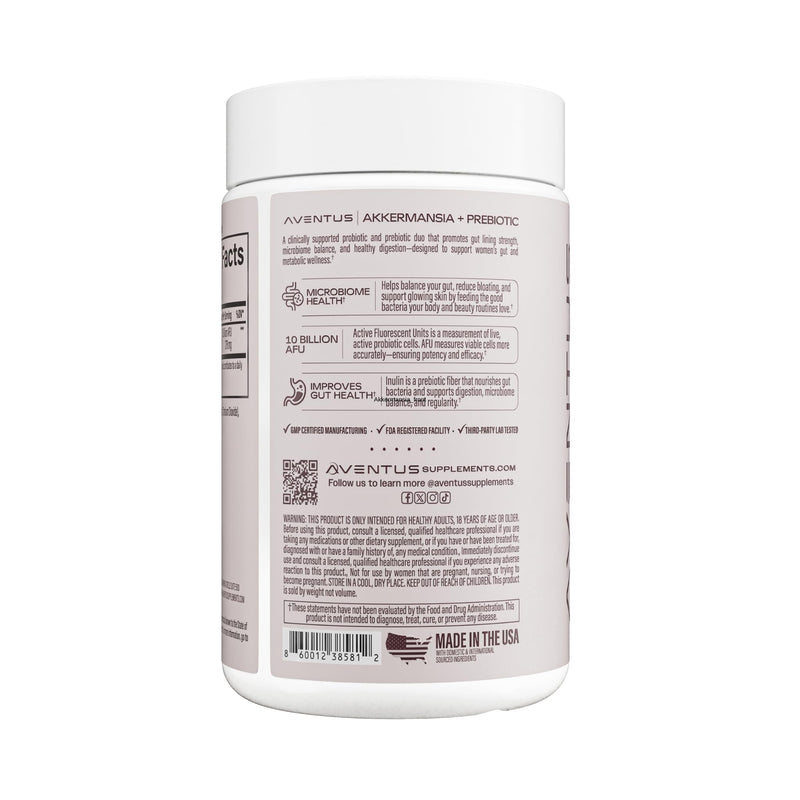 Aventus Women’s Daily Akkermansia + Prebiotic, 10 Billion AFU, 30 Vegan Capsules, Supports Gut Lining, Microbiome Balance & Digestive Health