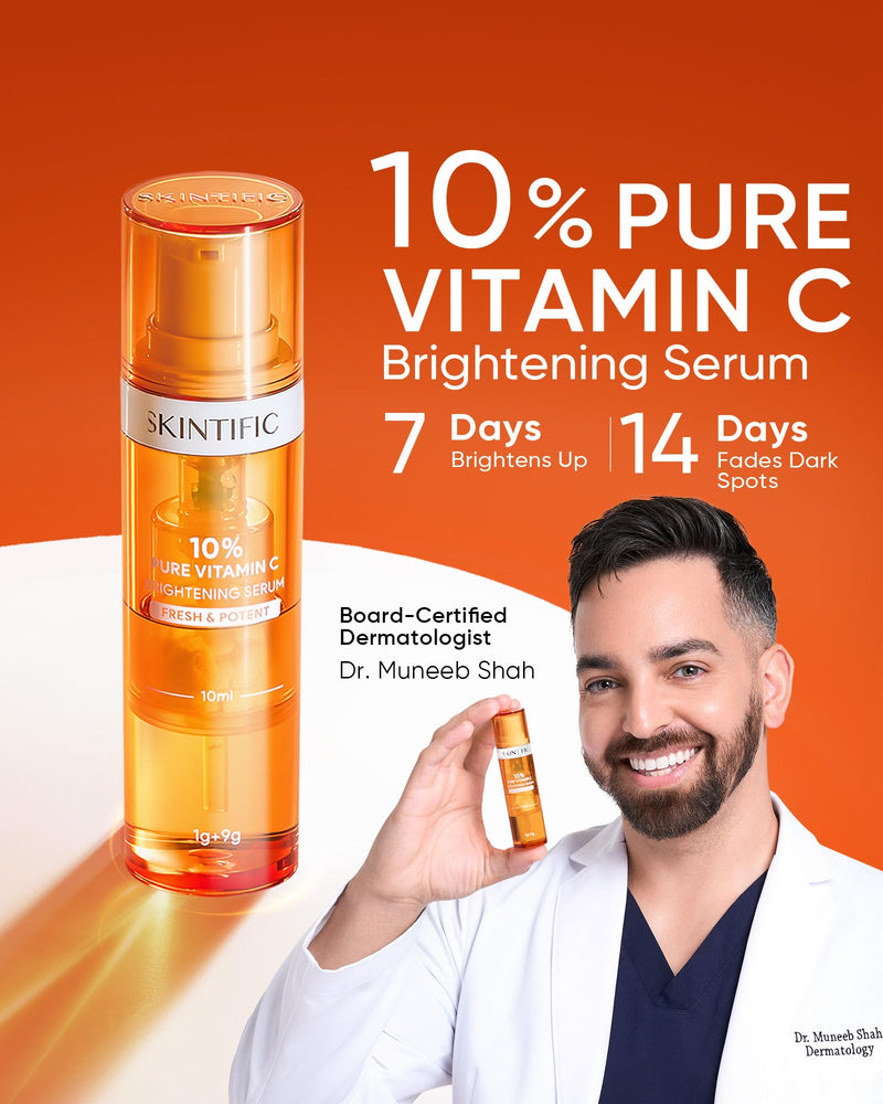 SKINTIFIC Radiance Booster Serum Spray, Hydrating Face Mist with Bifida Ferment & Squalane + Dual-Chamber Fresh Vitamin C Brightening Serum for Face