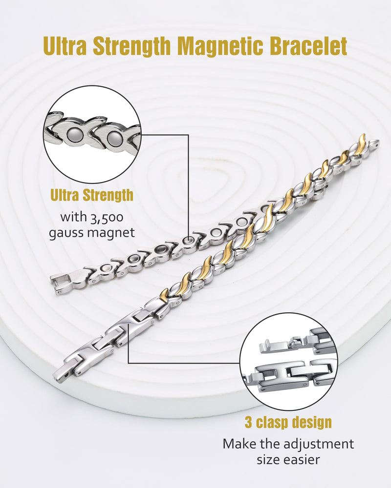 [Australia] - Magnetic Bracelets for Women, Ultra Strength 3500 Gauss Magnet Bracelet, Mermaid Titanium Steel Bracelets Jewelry Gifts for Women with Sizing Tool A-Silver and Gold 