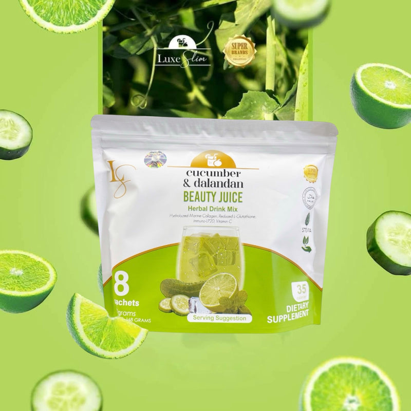 LS by Anna Magkawas Cucumber & Dalandan Beauty Juice - Herbal Drink Mix with Hydrolyzed Marine Collagen, Reduced L-Glutathione and Vitamin C - 8 Sachets (168g)