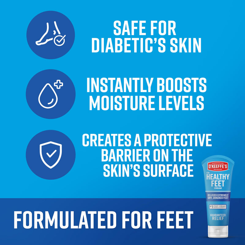 O'Keeffe's for Healthy Feet Foot Cream - 3 oz Tube (2 Pack) - Guaranteed Relief for Extremely Cracked, Dry Feet, Repairing Skincare, Instantly Boosts and Retains Moisture Levels 3 Ounce (Pack of 2)