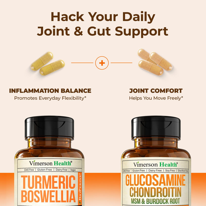 [Australia] - Joint Support Bundle ‚Äì 2-Pack Organic Turmeric Supplement with 95% Curcuminoids + 65% Boswellia Extract, Ginger Root & Black Pepper (BioPerine) + Vegan Glucosamine Chondroitin MSM ‚Äì 60 + 90 Capsules 