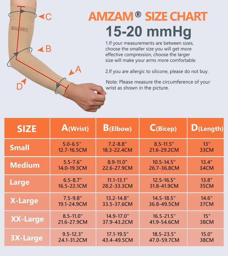 [Australia] - AMZAM® Medical Compression Arm Sleeve for Women & Men, 15-20 mmHg Graduated Compression Brace with Silicone Band for Pain Relief, Lymphedema, Edema, Swelling, Arthritis, Beige L Large (Single) Beige (15-20 Mmhg) 