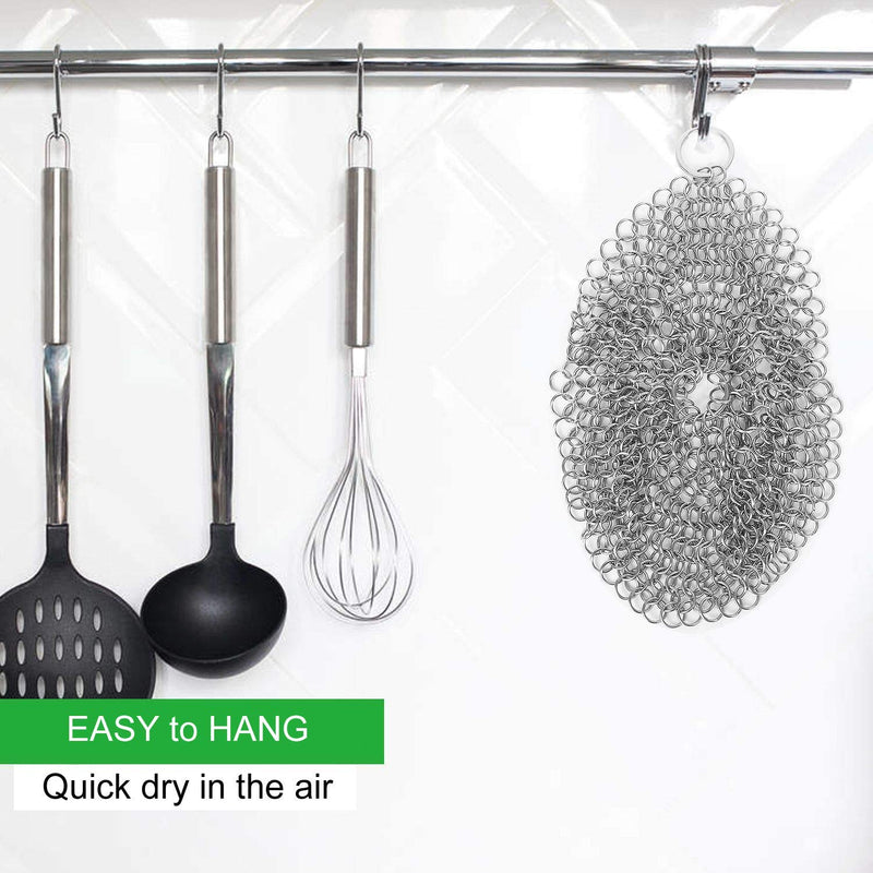 [Australia] - Cast Iron Cleaner, 7 Inch 316L Stainless Steel Chainmail Scrubber for Cast Iron Pan Skillet Dutch Dishes Seasoning Protection Cookware Accessories 