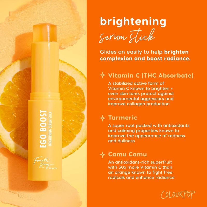 ColourPop Brightening Vitamin C Serum Stick - Radiance-Boosting Face Serum Stick for Glowy Summer Makeup Prep - Enriched with Turmeric to Help Improve the Appearance of Redness - Ego Boost (0.25 oz)
