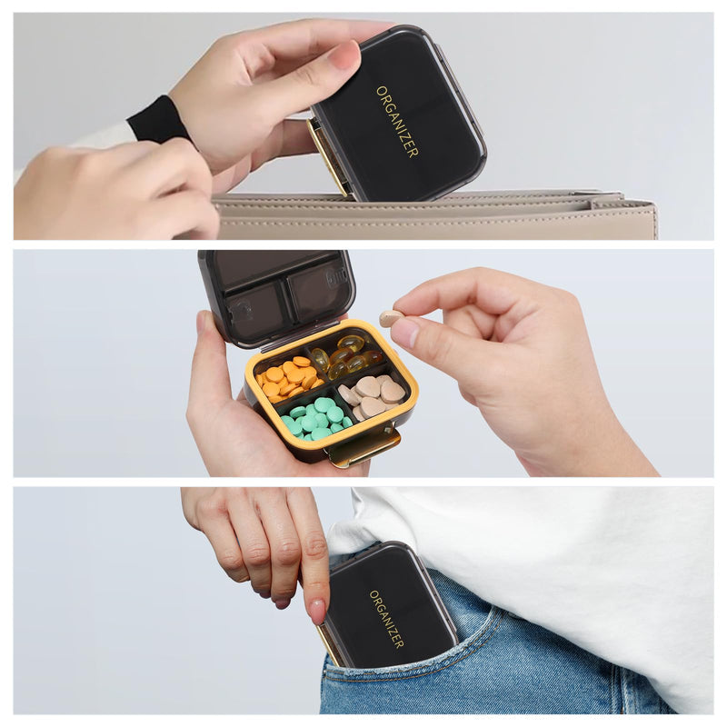 Toplive 7 Compartments Portable Pill Organizer Travel Medicine Pill Organizer, Moisture Proof Small Pill Case Pocket Pill Holder Daily Pill Container Box for Fish Oil Vitamins, Black
