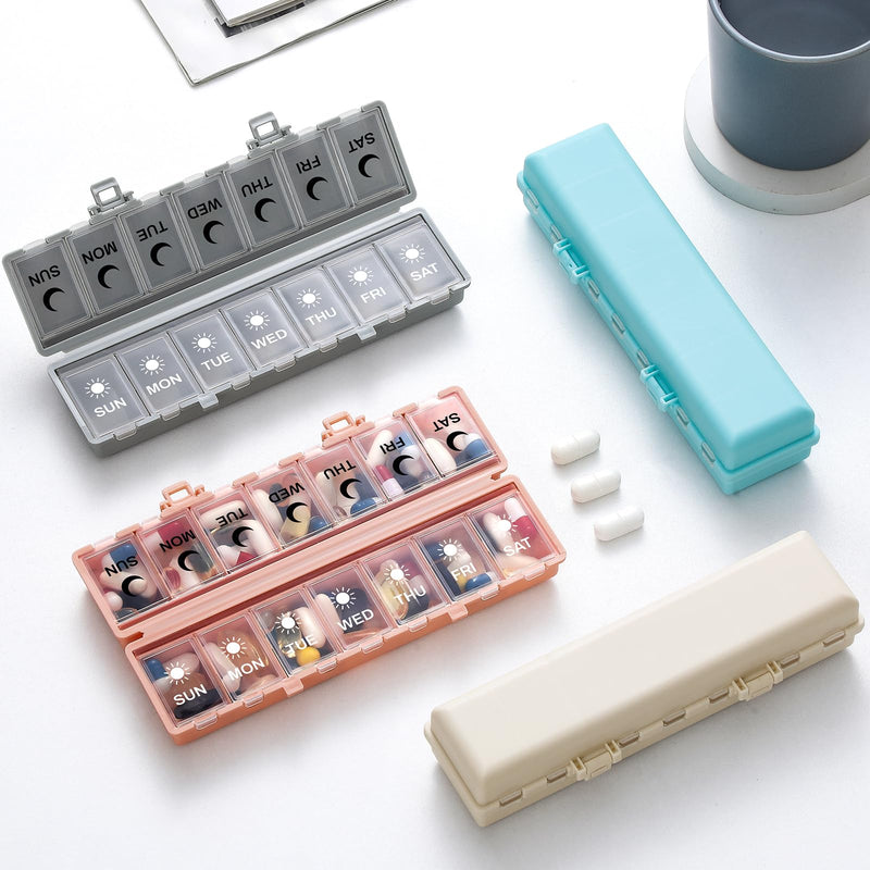 Foldable Pill Organizer Weekly 2 Times a Day, 7 Day Portable AM PM Travel Pill Case with Black&White Labels, Dual-Protection Daily Medicine Box, Large Pill Container for Vitamin/Supplement-Blue Blue