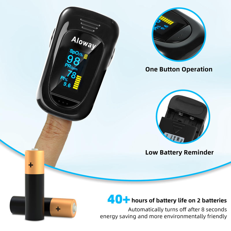 [Australia] - Oxygen Meter Finger Pulse Oximeter, Pulse OX, Pulse Oximeter with Pulse Monitor, SpO2 Reading Home Outdoor Sports (Black) black 