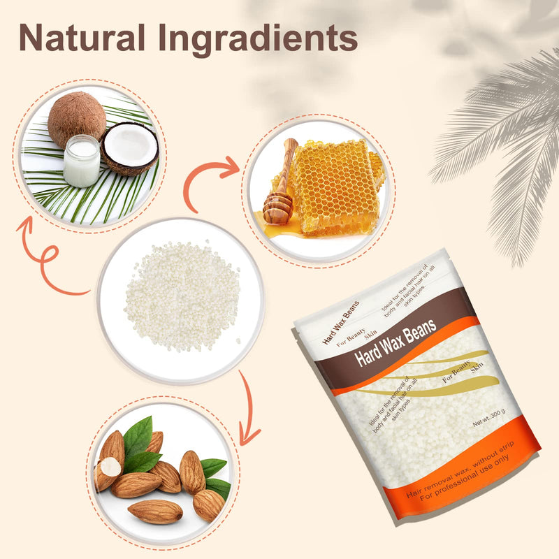 Hard Wax Beads for Hair Removal, Wax Beans for Sensitive Skin, 300g (10 Oz)/bag (Coconut), Unisex, Full Body Waxing, Painless and Effective for Sensitive Skin Hair Removal Coconut
