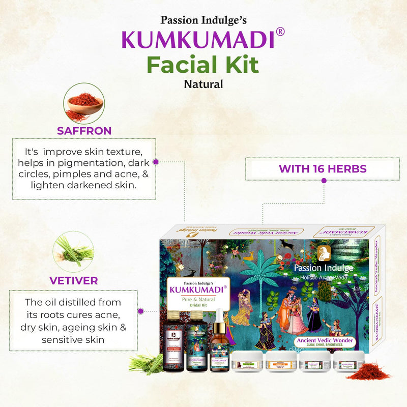 [Australia] - Passion Indulge Kumkumadi Pure and Natural 7 Star Facial Kit for Radiant Skin with Pure Saffron, Vetiver Oil, and 16 Herbs & Vitamin C | All Skin Types | 7 Step Skin Routine |Pack of 7 