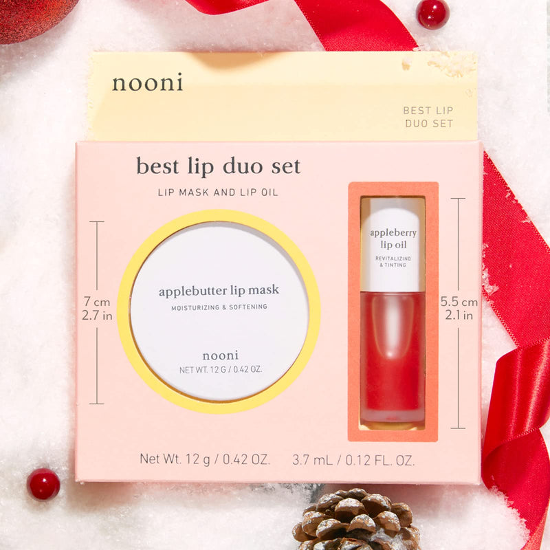 NOONI Best Lip Duo | Applebutter Lip Mask and Appleberry Lip Oil Value Set | with Shea Butter, Apple Seed Oil and Vitamins, Overnight Lip Mask, Hydrating Lip Balm, Korean Lip Butter, Moisturizing