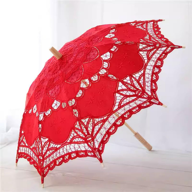 Handmade Red Lace Parasol Umbrella Wedding Bridal 30 Inch Adult Size