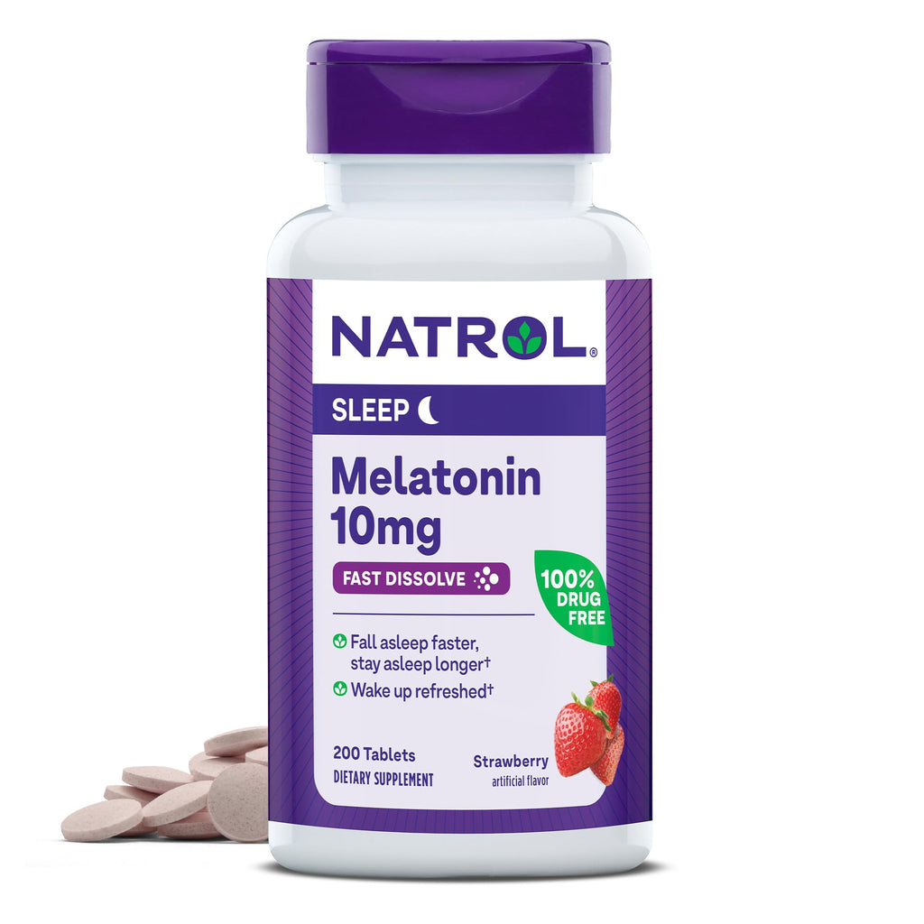 Natrol Fast Dissolve Melatonin 10 mg, Dietary Supplement for Restful Sleep, Fast-Dissolve Tablets for Adults, 200 Strawberry-Flavored Melatonin Tablets, 200 Day Supply 200 Count (Pack of 1)