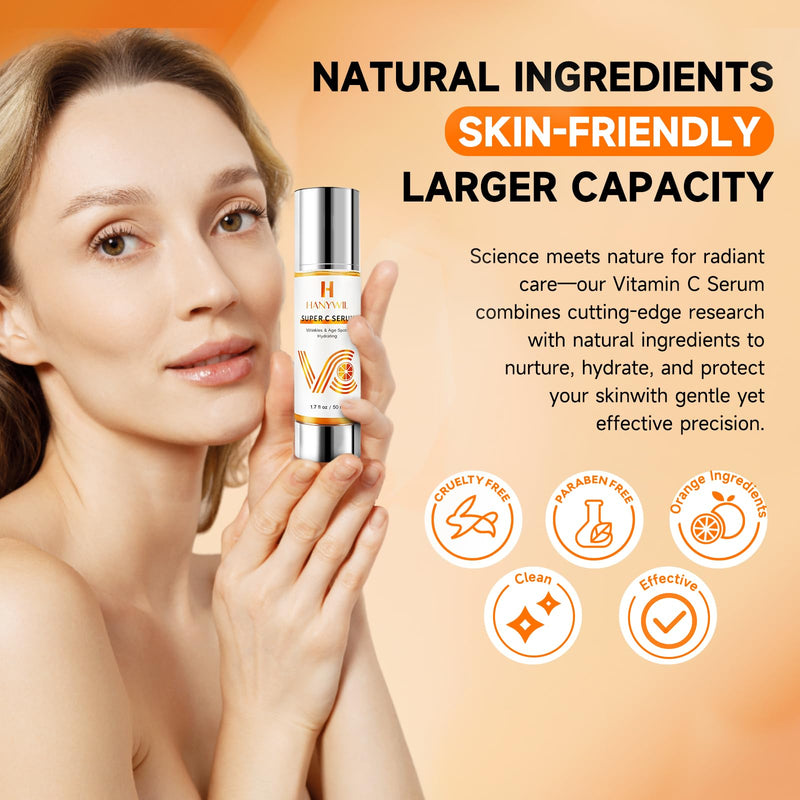 HANYWIL Vitamin C Serum for Mature Skin, 20% Vitamin C Face Serum with Hyaluronic Acid, Dark Spot Remover, Hydrating Skincare for Wrinkle Reduction, Lifting & Firming - 1.7 fl 1.7 Fl Oz (Pack of 1)