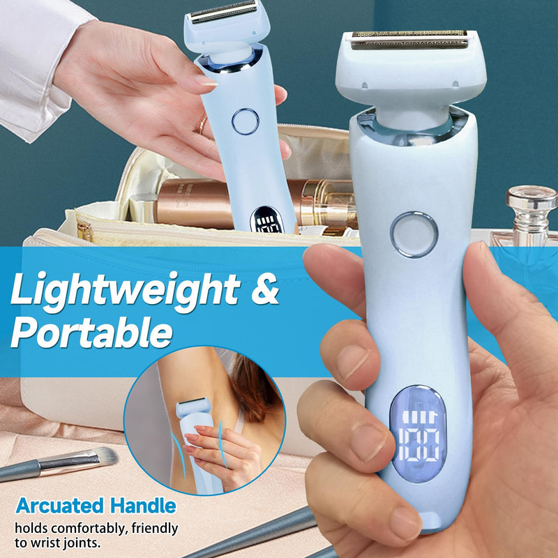 [Australia] - Women's electric razor, 2 in 1 intimate razor for women, electric razor, women's epilator with IPX7 waterproof, wireless UBS wet/dry epilator for face, bikini, legs, arms, body, blue 