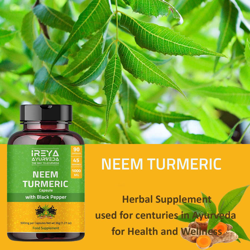 [Australia] - Neem & Turmeric Capsules | 90 Capsules Made Black Pepper, Neem, Turmeric 90 Count (Pack of 1) 