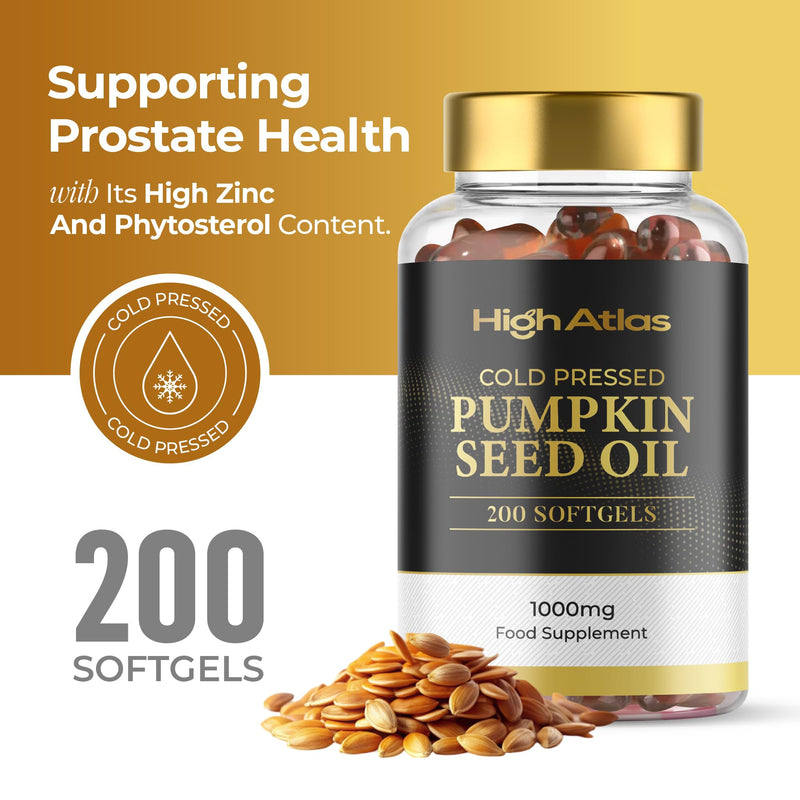 Pumpkin Seed Oil Soft Capsules - 200 Count (3000mg Per Serving) High Potency, Cold Pressed Extra Virgin Softgels (Non-GMO) by HighAtlas