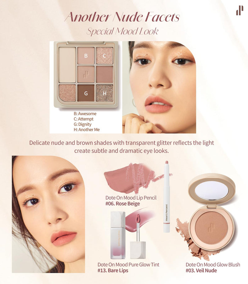 [Australia] - Heart Percent Dote On Mood Eye Palette, Matte & Glitter Nudy Theme Soft & Elegant Look Makeup Eyeshadow (04 Another Nude Facets) 04 Another Nude Facets 