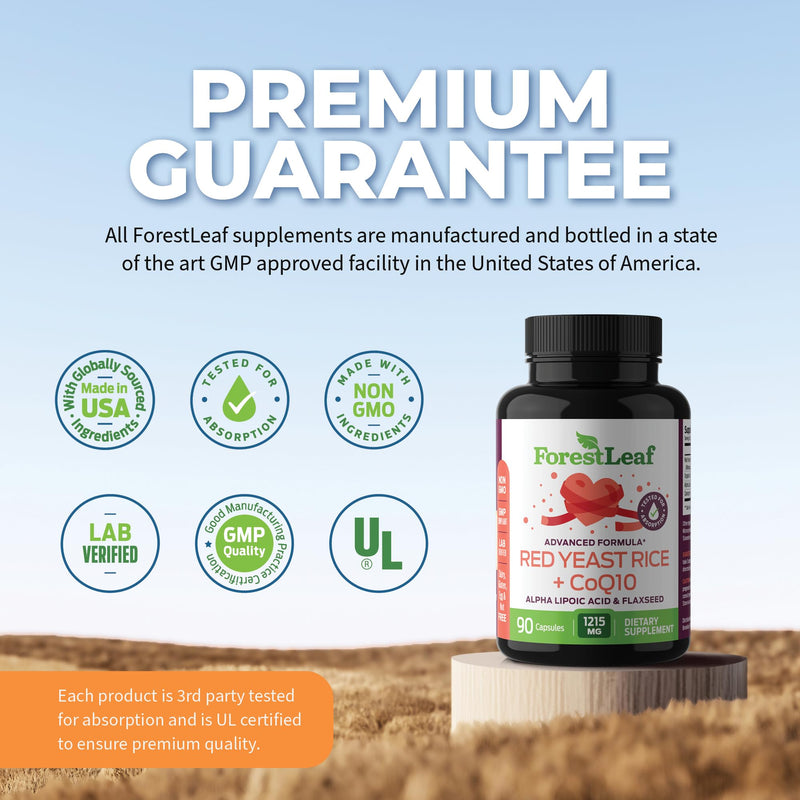 [Australia] - ForestLeaf Red Yeast Rice with CoQ10 Supplement - 1215mg Extra Strength Red Yeast Rice Capsules with Alpha Lipoic Acid & Organic Flaxseed, Citrinin Free, Supports Cardiovascular Health, Vegan 90 Count Unflavored 90 Count (Pack of 1) 
