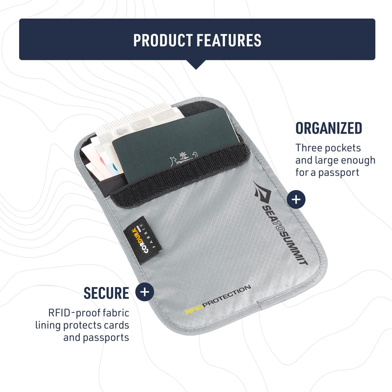 Sea to Summit Travelling Light Neck Pouch RFID, Large | RFID-protected travel neck pouch keeps money, passport, and tickets safe but accessible in durable Ultra-Sil nylon