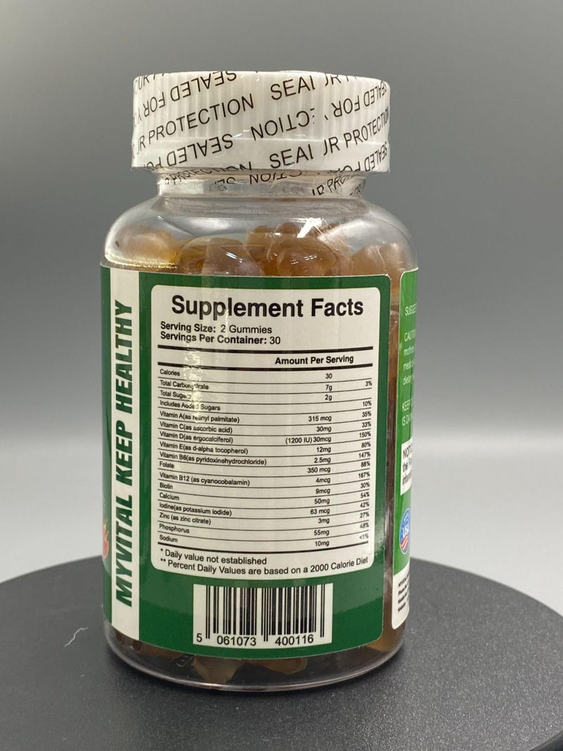 MyVital Adult Multivitamin Gummies – Natural Mixed Fruit Flavour | Vitamins A, B-Complex, C, D, E, B6, B12, Zinc & Phosphorus | Immune & Energy Support | 60 Gummies