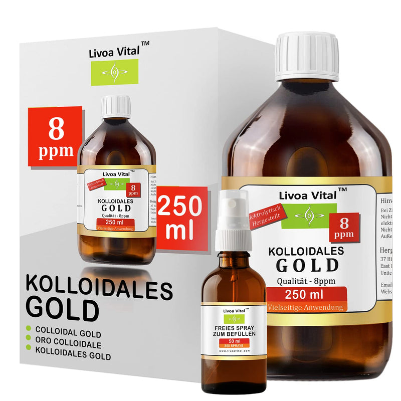 [Australia] - Colloidal gold 8ppm/250ml - with free spray spray bottle - best quality thanks to special process - highest possible purity level of 99.99% 250 ml (pack of 1) 