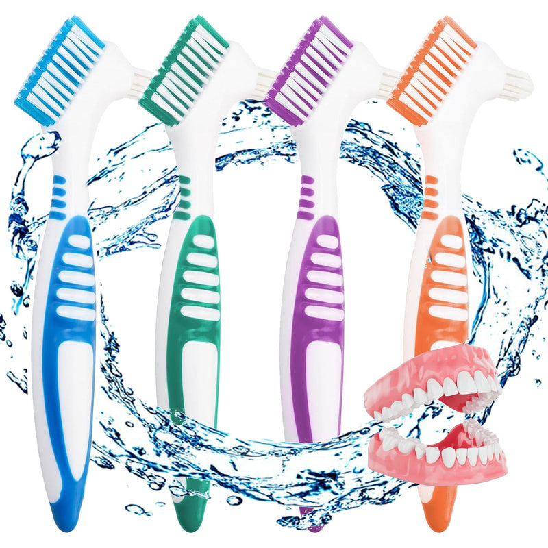 [Australia] - Pack of 4 toothbrushes, false teeth brush, toothbrush, denture toothbrushes cleaning brush, denture brush with soft bristles, double-head toothbrushes for cleaning artificial teeth 