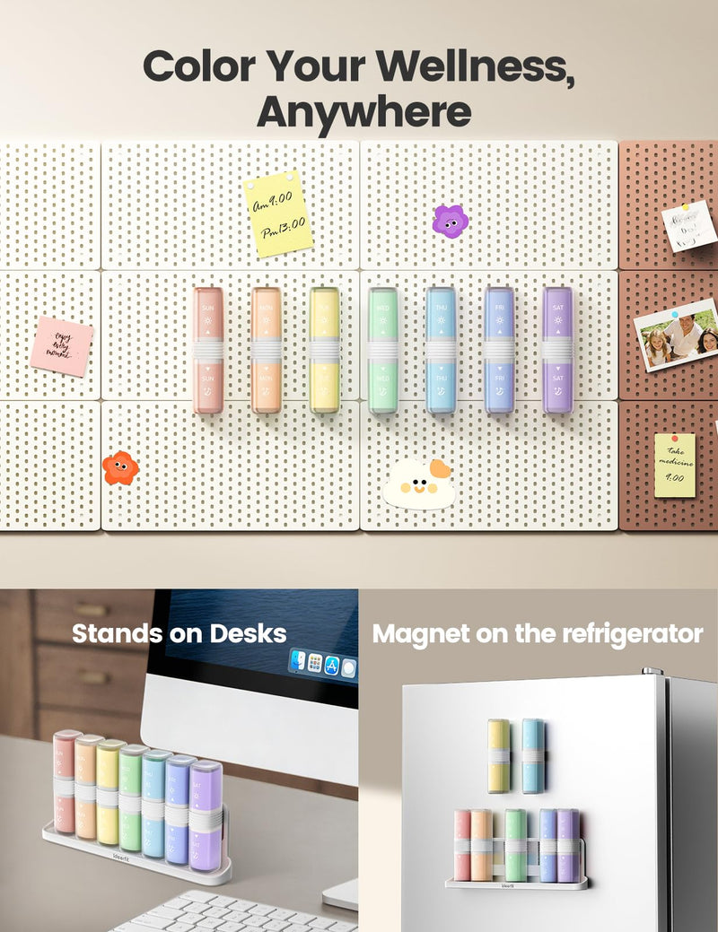 Magnetic Pill Organizer 2 Times a Day, Large Removable Cases | 7 Day AM PM, Silicone Seals, Easy Open, Medication Container Holder for Vitamins and Supplements, Daily Use and Travel Twice Daily