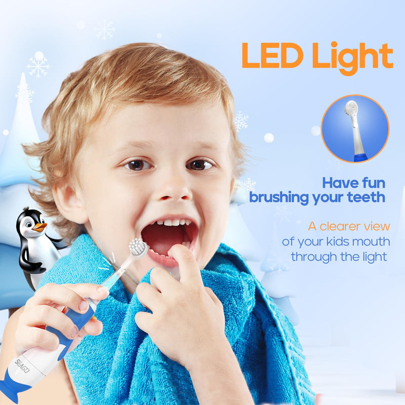 [Australia] - SEAGO Toddler Electric Toothbrushes for Baby Ages 0-3 Years, Baby Toothbrush with Smart Timer and Suction Base, 4 Replacement Brush Heads SG-513 (Navy-C) Navy-c 
