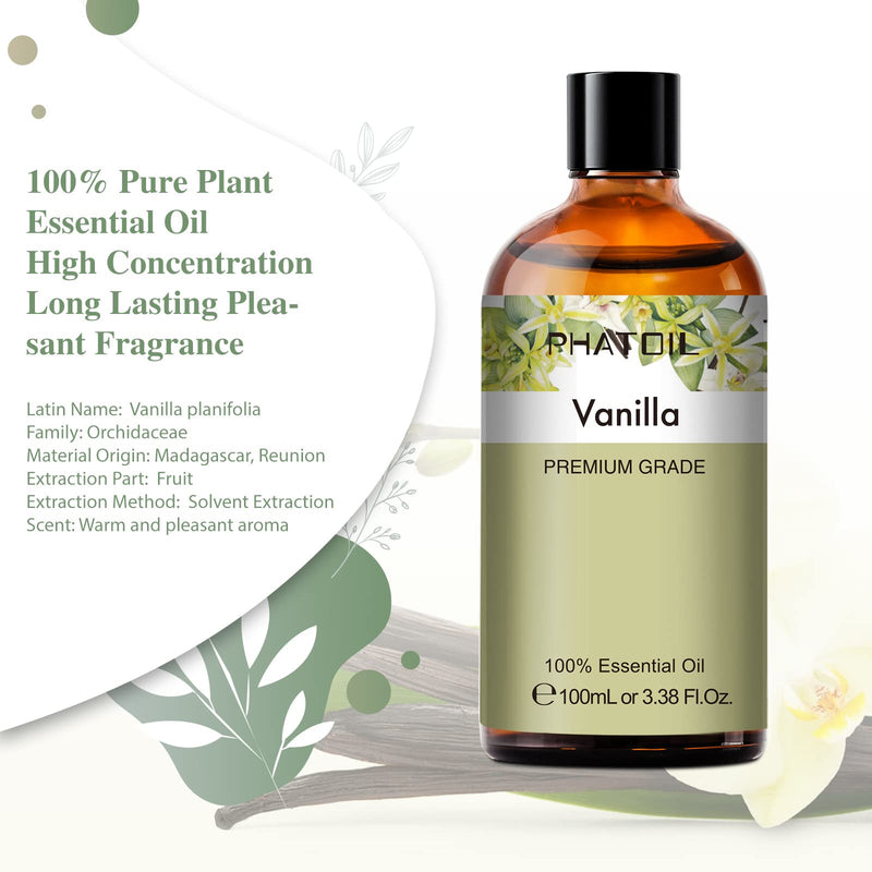 [Australia] - 100ML Vanilla Essential Oil, Huge 3.38fl.oz Bottle Vanilla Oil, Pure Aromatherapy Essential Oils for Diffuser, Humidifier, Scented Oils for Soap, Candle Making 3.38 Fl Oz (Pack of 1) 