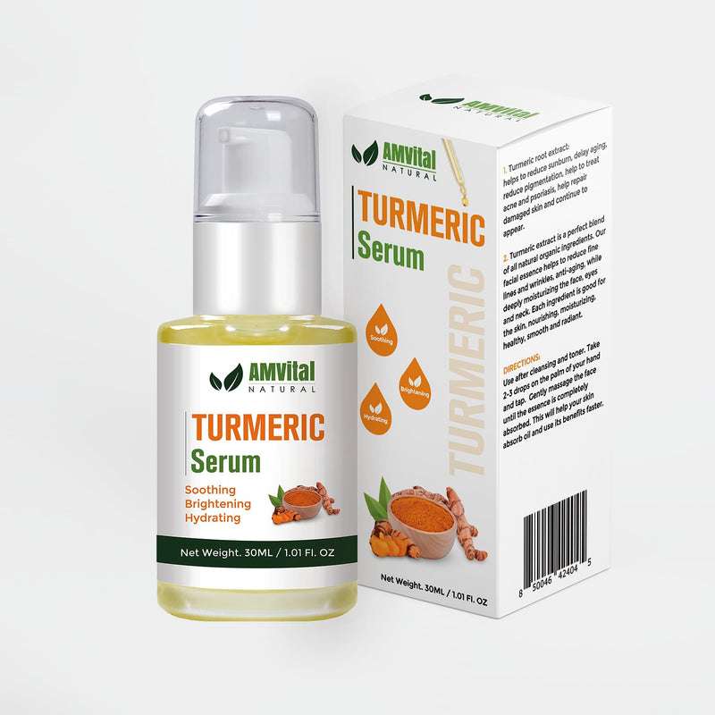 AMVital Turmeric Face Serum with Vitamin C & Hyaluronic Acid, 1 fl oz | Lightweight daily serum • Vitamin C skincare • Hydrating face care
