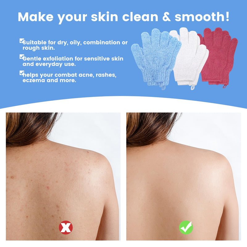 [Australia] - Pack of 2 peeling gloves, washing gloves, exfoliating gloves, body shower gloves, massage peeling gloves, gloves for body and face with hooks - red, 3 pieces 
