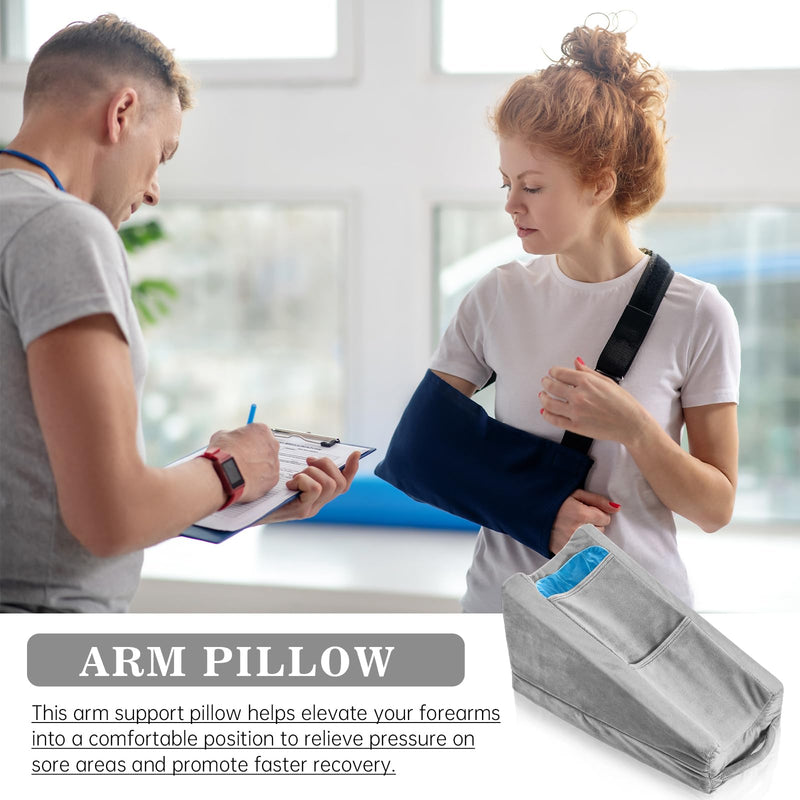 [Australia] - Buryeah Arm Elevation Pillow with 2 Pockets, Soft Ergonomic Support Pillow for Elbow Rest Wedge Broken Arm Gifts with High Density Foam for Recovery Sleeping(Gray) Gray 