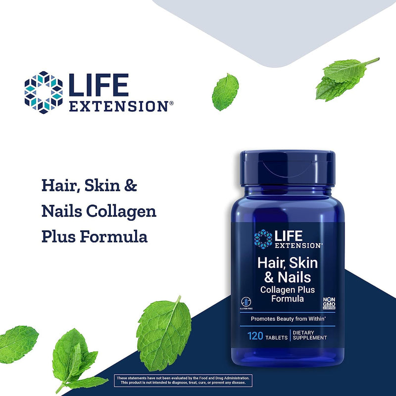 Life Extension Hair, Skin & Nails Collagen Plus Formula with Multi-Vitamin & Mineral Supplement - 120 Count & 120 Tablets