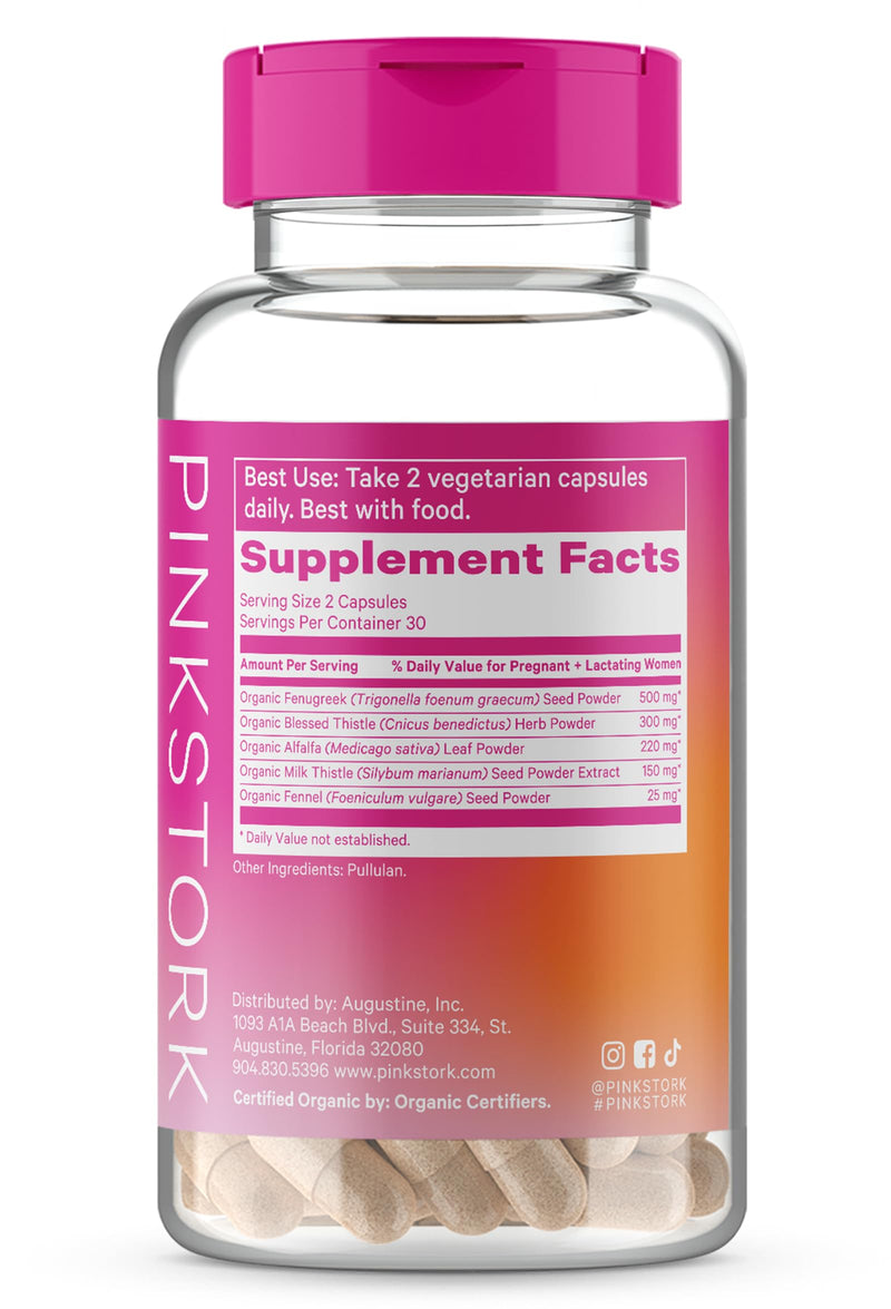 [Australia] - Pink Stork Total Lactation Supplement for Breast Milk Supply, Organic Fenugreek and Alfalfa to Support Breastfeeding, Milk Flow, and Production, Postpartum Essentials - 60 Capsules Original Formula 
