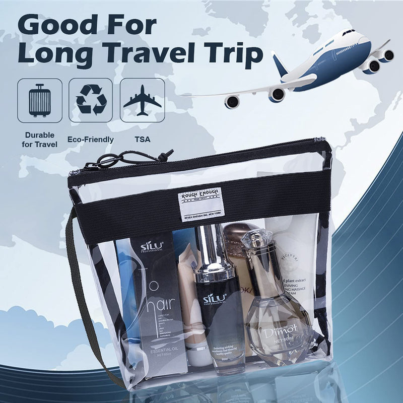 Rough Enough Clear Toiletry Bags for Traveling Toiletries Cosmetic Pouch Makeup Bags TSA Approved for Men and Women Travel