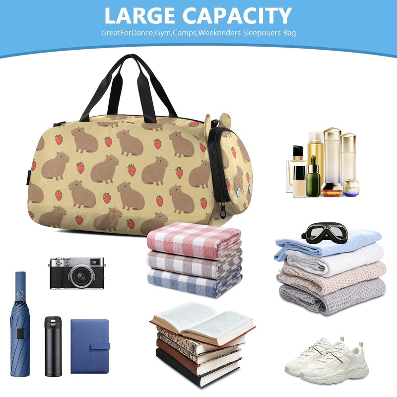 Dance Bag for Girls Capybara Strawberry Pattern Duffle Bags for Kids Boys Sport Ballet Gym Overnight Cheer Tote for School Gymnastics Multi-Strawberry Capybara
