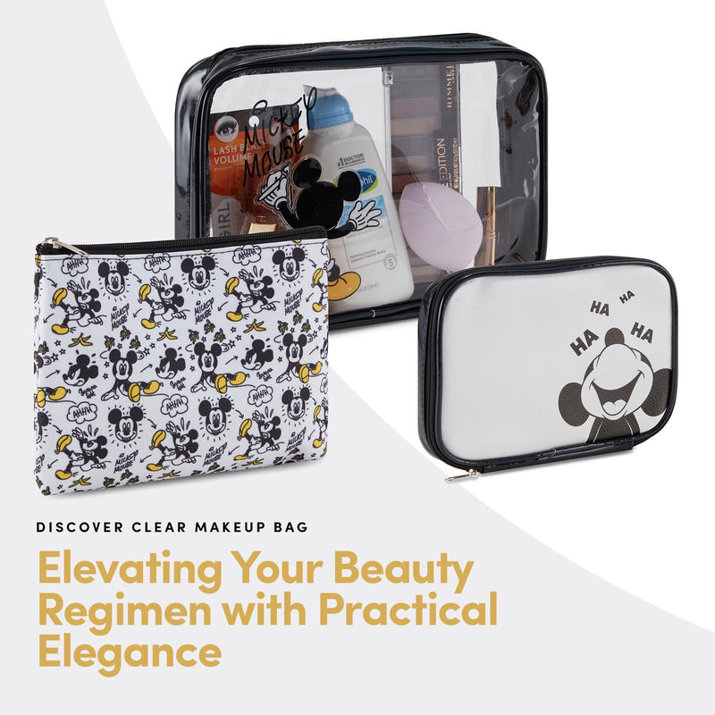 Mickey Mouse Cosmetic Case Set - Officially Licensed Mickey and Minnie Mouse Travel Cosmetic Case 3 Piece Set - Girls, Boys, Teens, Adults (Black Mickey) Black Mickey