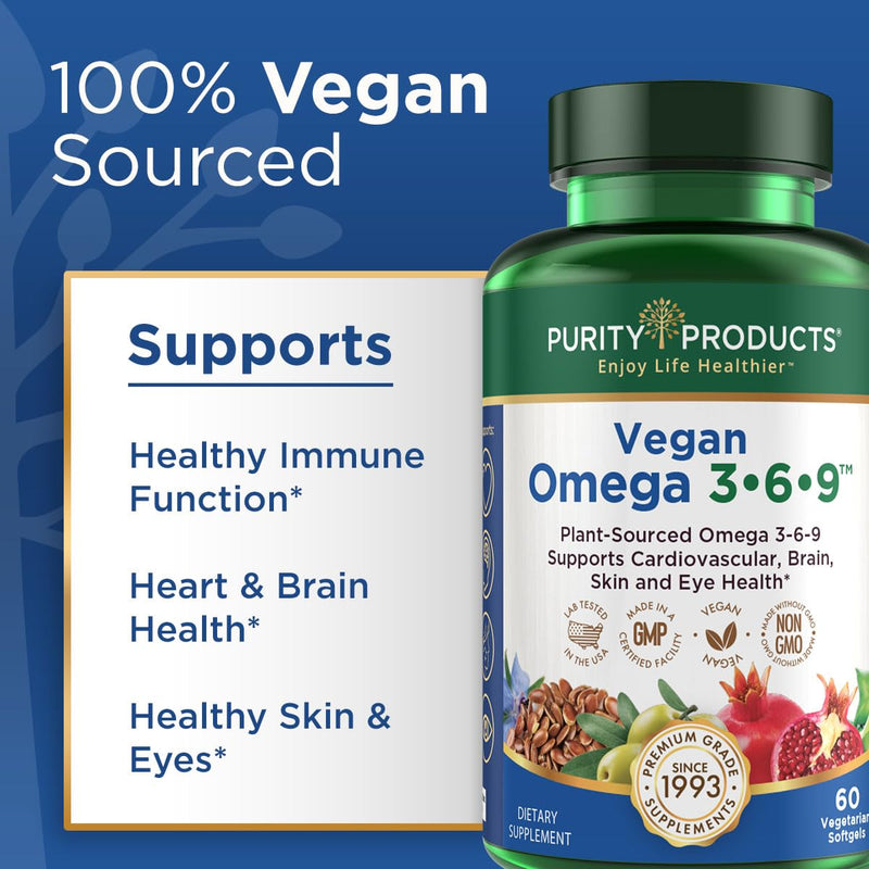 [Australia] - Purity Products Omega 3-6-9 Vegan and Vegetarian Omega Formula - “5 in 1” Essential Fatty Acid Complex - Scientifically Formulated Plant-Based Omega 3 6 9 Essential Fatty Acids (EFA) - from (60) 60 