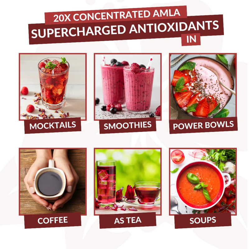 [Australia] - Amla Powder & Green Tea Superfood Supplement with Hibiscus, 20x Ultra Concentrated Amla, Antioxidant Support, Made with Oolong Tea and Indian Gooseberries, Organic, Vegan, Hibiscus, 30 Servings Hibiscus | 30 Servings 