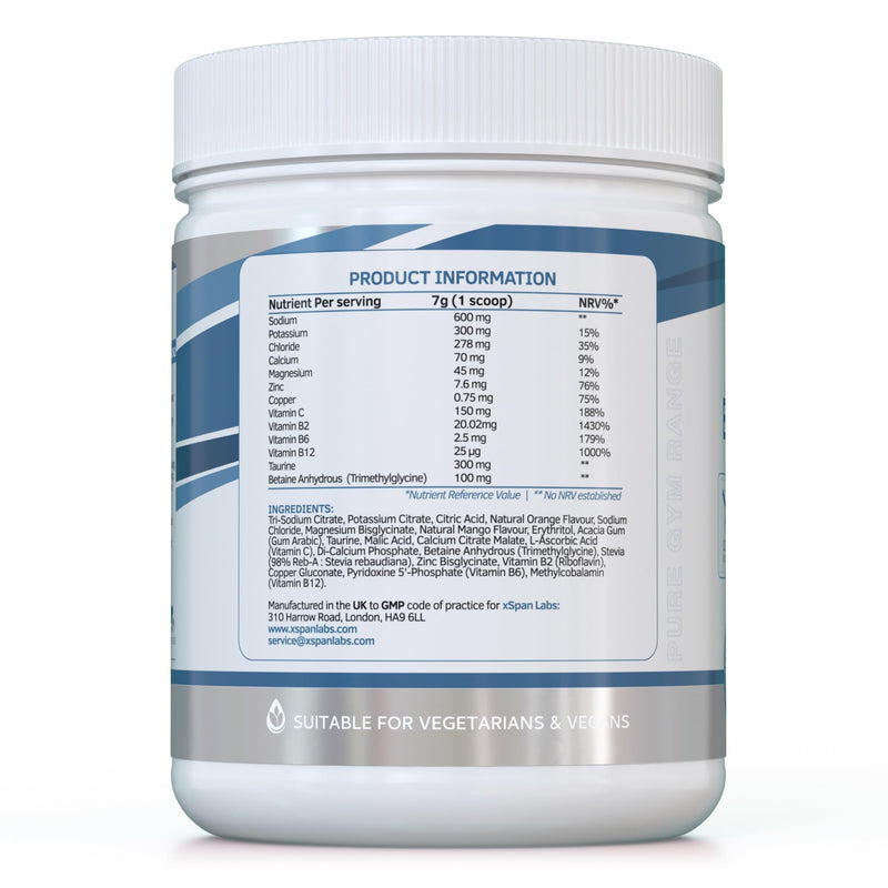 Electrolyte Powder — Natural Mango & Orange, 60 Servings — Electrolytes & Osmolytes with Magnesium, Potassium, Sodium — Keto, Vegan, Sugar-Free Hydration Drink Mix — UK Made, GMP Certified