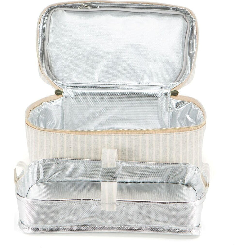 Sand & Stone Beach Stripe Lunch Poche - Insulated Lunch Bag for Work, Travel & Picnic, Aesthetic Design, Linen/Cotton, Machine Washable, Detachable Strap Sand & Stone Beach Stripe