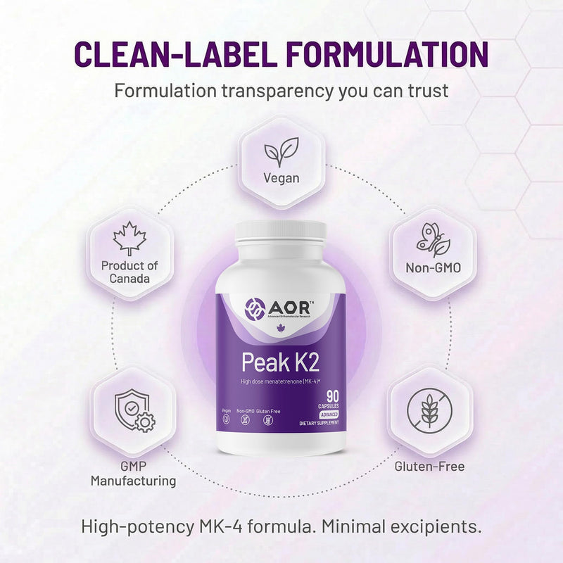 AOR Peak K2 Vitamin K2 MK-4, 15 mg per Capsule, 90 Vegan Capsules | MK-4 Form, 15 mg per Capsule, 1-3 Month Supply, Vegan Capsules