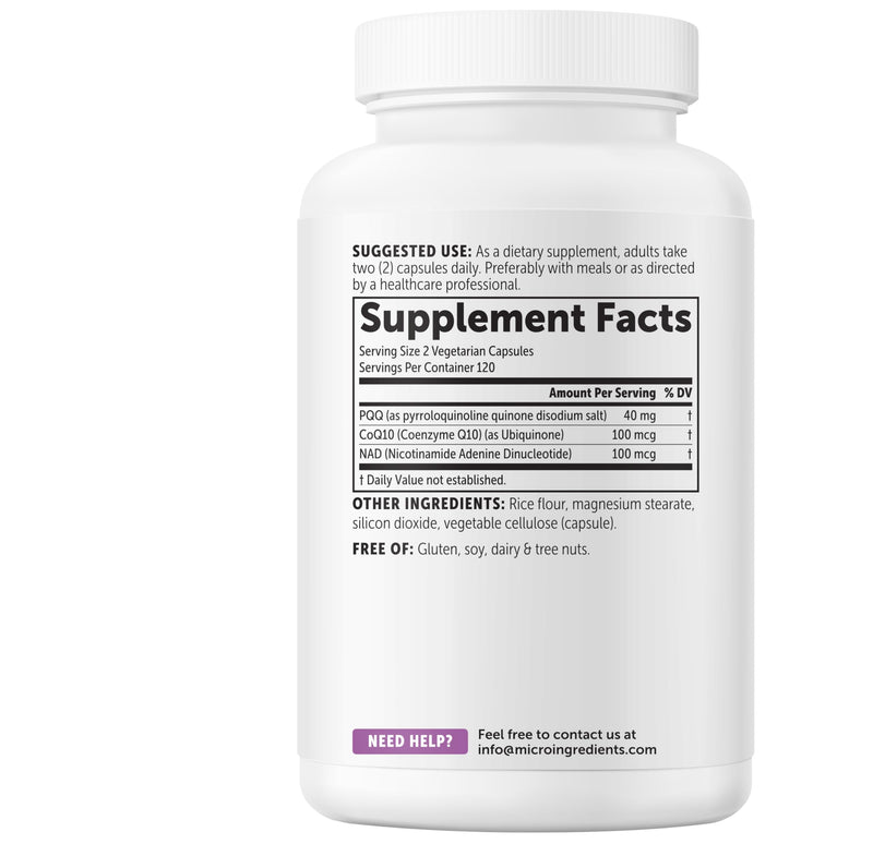 Micro Ingredients PQQ 40 mg Per Serving, 240 Vegetarian Capsules | 3-in-1 Pyrroloquinoline Quinone with CoQ10 & NAD+ | Non-GMO, Gluten Free