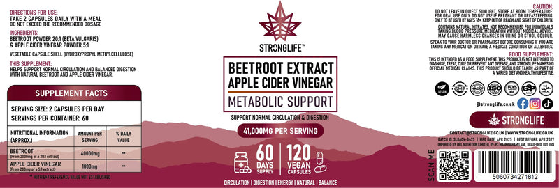 Beetroot Capsules for Men & Women – 40000mg High Strength Extract – Blood Flow, Endurance & Energy Support – 120 Vegan Capsules – 60 Day Supply
