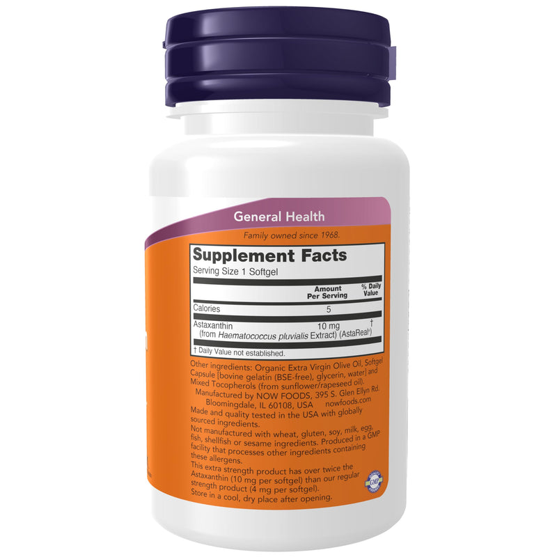 [Australia] - NOW Foods Supplements, Astaxanthin 10mg, Extra Strength,derived from Non-GMO Haematococcus Pluvialis Microalgae and has Naturally Occurring Lutein, Canthaxanthin and Beta-Carotene, 30 Softgels 