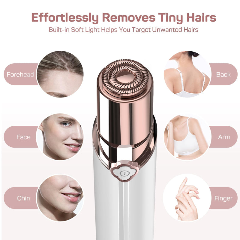 [Australia] - GURELAX - Facial hair remover for women, rechargeable, face mini hair remover - 2x replacement heads included, pain-free facial razor for women, small razor for cheeks, chin white (2x replacement heads included) 