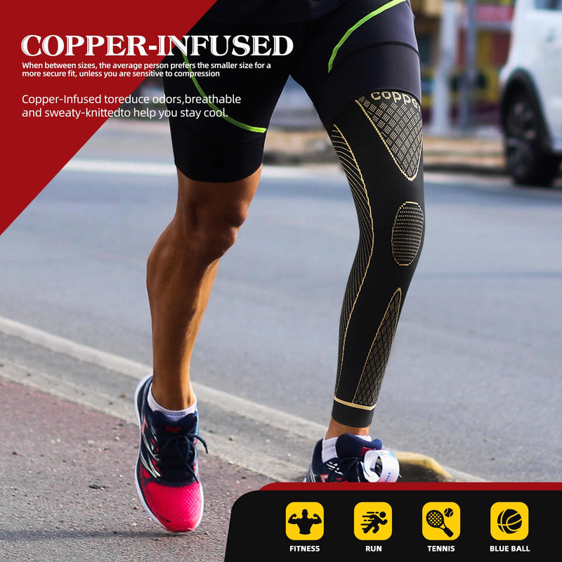 SKDK Copper Full Leg Sleeves Long Compression Leg Sleeve Knee Sleeves Protect Leg for Man Women Basketball, Arthritis Cycling Sport Football, Reduce Varicose Veins and Swelling of Legs XXX-Large（1 Pair）