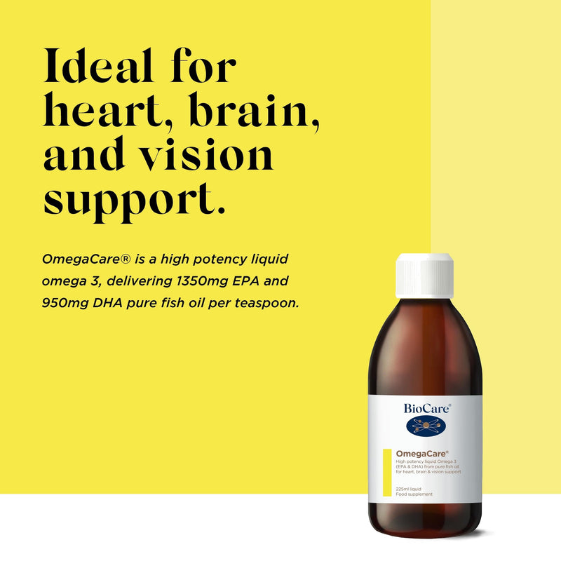 BioCare OmegaCare - Liquid Fish Oil with Sweet Orange Oil - EPA and DHA Support Normal Function of the Heart & Vision Support - Providing Optimum Levels of Essential Fatty Acids - 225 ml