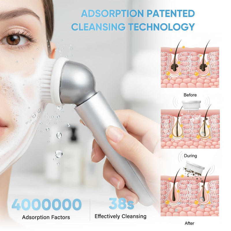 [Australia] - KINGDO Sonic Facial Cleansing Brush, Electric Face Scrubber with 3 Cleaning Modes, IPX7 Waterproof face Brushes for Cleansing with 2 Magnetic Brush Heads, Rechargeable Battery for All Skin Types 